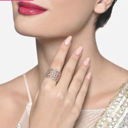 Zaveri Pearls Rose Gold Dazzling Cubic Zirconia Party Bling Statement Brass Ring-ZPFK16484-18