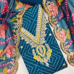 KALINI Bandhani Printed Sequinned Pure Cotton Unstitched Dress Material-18