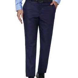 Park Avenue Navy Regular Fit Self Design Flat Front Trousers-image-74