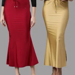 TWIN BIRDS Maroon & Golden Plain Saree Shapewear - Pack Of 2-image-66