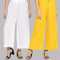 TWIN BIRDS White & Yellow Mid Rise Palazzos - Pack Of 2-image-92