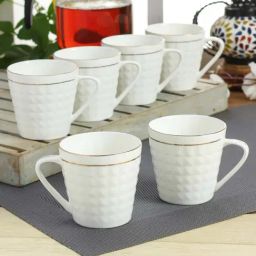 Clay Craft White & Gold Fine Ceramic Coffee & Tea Mugs (220 ml) - Set of 6-38