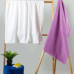 Nautica Cross View White & Lilac Cotton 600 GSM Fluffy Zero Twist Bath Towel - Set of 2-19