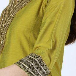 Saffron Threads Geometric Embroidered Mirror Work A Line Kurta with Trousers image 2