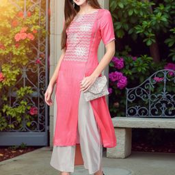 Pannkh Women Pink Printed Straight Kurta-picture-37