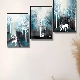SAF White & Blue 3 Piece Wood Floral and Botanical Wall Paintings-image-60