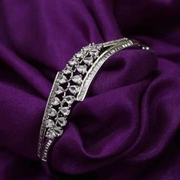 Aatmana Silver-Plated American Diamond Studded Bangle Style Bracelet-9