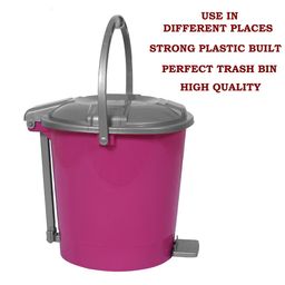 Kuber Industries Grey & Pink 2 Pieces Durable Pedal Dustbin With Handle 10 Litre Each image 5