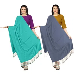 EBADAT Pack of 2 Women Viscose Rayon Blue Solid Dupatta-picture-25