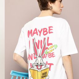 Kook N Keech Looney Tunes Bugs Bunny Printed Pure Cotton Oversized Longline T-shirt-image-92