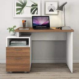 Pure Barkley Writing Table in Matte Frosty White & Walnut Brown Finish-6