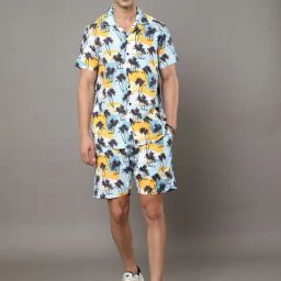 Bushirt White Regular Fit Printed Shirt & Shorts Set-image-84