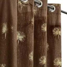 Aura Brown 2 Pieces Floral Printed Velvet Room Darkening Long Door Curtains-picture-23