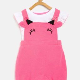 MINIKLUB Kids Pink & White Printed T-Shirt With Dungree-image-63