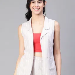 Oxolloxo Beige & White Cotton Striped Waistcoat-image-54