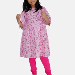 Kiddopanti Kids Pink Printed Anarkali Kurta, Crop Shrug with Leggings-picture-21