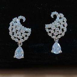 JYONA Silver-Plated Cubic Zirconia Studded Contemporary Drop Earrings-9