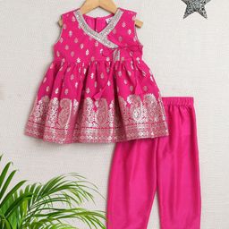 The Magic Wand Girls Floral Printed Angrakha Kurti with Trousers-image-86