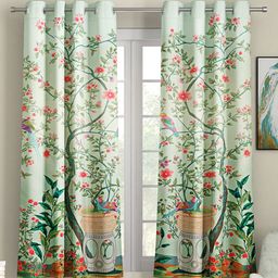SEJ by Nisha Gupta Set of 2 Floral Eyelet Window Curtains - Green-54