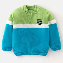 Babyhug Knit Full Sleeves Colour Block Sweater - Mint Blue & Green-image-48