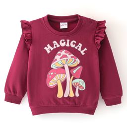 Babyhug 100% Cotton Knit Full Sleeves Sweatshirt With Mushroom Graphics - Maroon-image-92