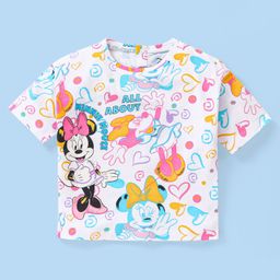 Babyhug Disney Cotton Knit Half Sleeves T-Shirt with Minnie Mouse Print - White-picture-19