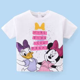 Babyhug Disney Cotton Knit Half Sleeves T-Shirt with Front & Back Minnie Mouse Graphics & Foil detailing - White-image-39
