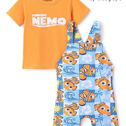 Babyoye Disney Cotton Knit Nemo Printed Dungaree with Half Sleeves Inner T-Shirt - Blue & Orange-image-10