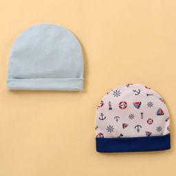 Ben Benny Interlock 100% Cotton Knit Nautical Theme   Print Round Cap Blue Pack of 2 - Diameter 11.5 cm-11