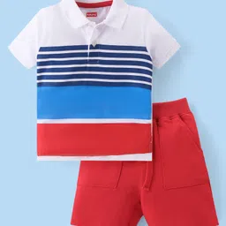 Babyhug Single Jersey Knit Half Sleeves Striped T-Shirt & Shorts Set - Multicolor-picture-17