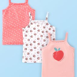 Babyhug Single Jersey 100% Cotton Knit Singlet Sleeves Slips With Polka Dots & Fruits Print Pack of 3 - White & Pink-picture-39