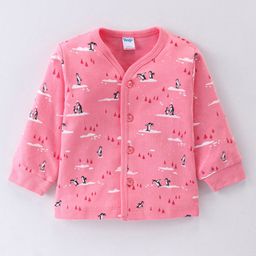 Tango Interlock Cotton Knit Full Sleeves Front Open Vest with Penguin Print - Pink-picture-17
