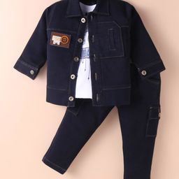 Robo Fry Lycra Knit Full Sleeves Shirt & Trouser With Printed T-Shirt - Navy Blue-image-56