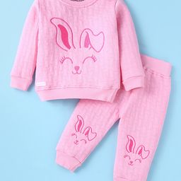 Little Darlings Knit Full Sleeves Winter Wear Sweatshirt & Lounge Pant Set with Deer Embroidery - Pink-image-75