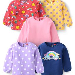 Babyhug Cotton Knit Full Sleeves T-Shirts With Floral & Polka Dot Print Pack of 5 - Multi Colour-image-62