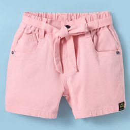 Olio Kids Cotton Knit Above Knee Length Solid Color Shorts - Peach-picture-2