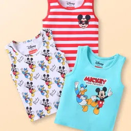 Babyhug Disney Single Jersey Knit Sleeveless Vests With Mickey Mouse Graphics Pack of 3 - Aqua Blue Red & White-picture-14
