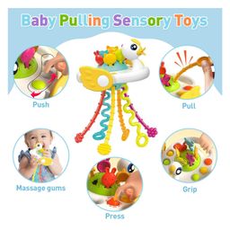 YAMAMA Silicone Pull String Sensory Development Toys For Kids Babies Duck Design Pull String With Pop And Sliding Buttons Toy For Babies Teething Strings Sensory Montessori Toys For Kids Babies Activity Travel ToysMulticolor-0