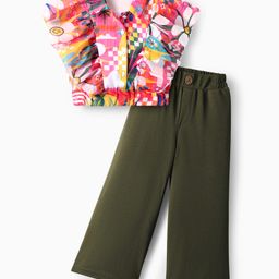 Ollington St.Woven Half Sleeves Abstract Printed Top & Culotte Pant Set - Multicolor-image-36