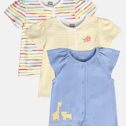 MINI KLUB Cotton Pack Of 3 Half Sleeves Striped & Animal Printed Jhablas - Blue & White-picture-15