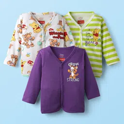 Babyhug Disney Interlock Knit Full Sleeves Front Open Jhablas with Winnie The Pooh Graphics Pack of 3 - Purple Light Green & White-picture-38