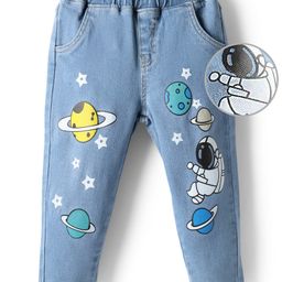 Mark & Mia Cotton Lycra Full Length Washed Denim Jeans With Space Theme Print - Blue-picture-42