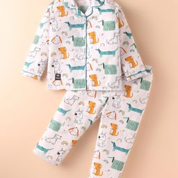 Enfance Core Full Sleeves Baby Animals Printed Coordinating Night Suit Set - Green-image-95