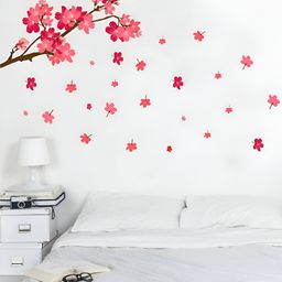 Aura Red & Brown Cherry Blossom Floral Printed Self Adhesive Wall Sticker-image-92