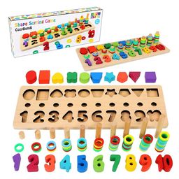 Mihar Essentials Wooden Number Puzzle Sorting Montessori Toys for Toddlers Shape Sorter Counting Game Preschool Education Stacking Block Learning Game image 2
