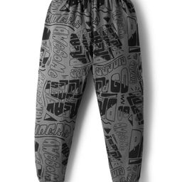 Evimo Single Jersey Full Length Lounge Pant With Text Print - Grey image 2