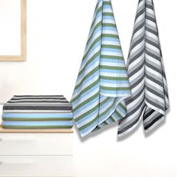 Athom Living 5-Pcs Green & Grey Striped 210 GSM Bath Towel-38
