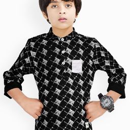 MADE IN THE SHADE Boys Geometric Printed Band Collar Pure Cotton Kurta-14