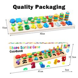 Mihar Essentials Wooden Number Puzzle Sorting Montessori Toys for Toddlers Shape Sorter Counting Game Preschool Education Stacking Block Learning Game image 3