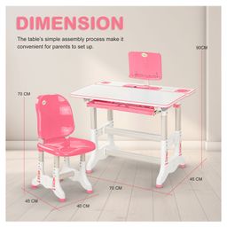 BAYBEE Kids Study Table for Students with Chair, 40 Degree Tiltable Desktop, Height Adjustable Desk with Divider Drawer, Bookshelf, & Holders | Reading & Writing Study Table for Kids - Pink image 3